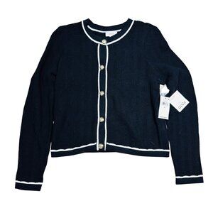 NWT Cece Womens Long-Sleeve Cardigan Black Gold Buttons Small MSRP $89.00